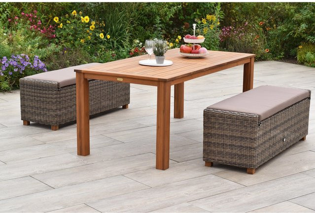 Merxx Gartenmöbel-Set Toskana 5-tlg. aus Akazie und Aluminium in Grau und Braun mit Tisch und 2 Bänken, B/T/H: 185 x 90 x 75 cm - Bild 1