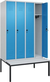 C+P Spind Classic PLUS Garderobenschrank mit Sitzbank, 4 Abteile, Lichtgrau, B/T/H: 212 x 120 x 81,5 cm - Bild 1