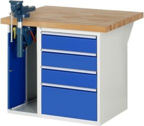 Rau Werkbank 7510A2 in Blau mit 4 Schubladen, Schraubstock und höhenverstellbarer Arbeitsfläche, B/T/H: 100 x 90 x 89 cm - Bild 1