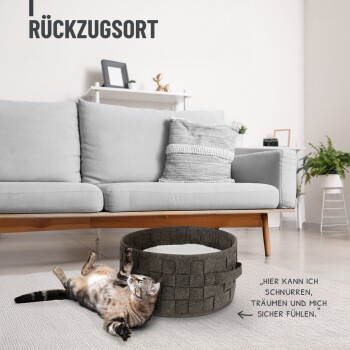 REAVET Samtpfoten-Nest Katzenbett in Grau mit abnehmbarem Bezug - Bild 2