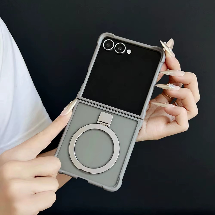 Stoßfeste magnetische Airbag Handyhülle für Samsung Galaxy Z Flip6 in Transparent/Grau mit matter Oberfläche - Bild 3