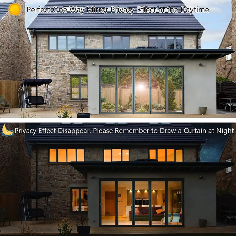 BUNPIG Sichtschutz-Fensterfolie in Silber, Einweg-Spiegelfolie als UV-blockierende Wärmeschutzfolie für Schiebetüren, reflektierende selbstklebende Folie für dein Zuhause - Bild 5