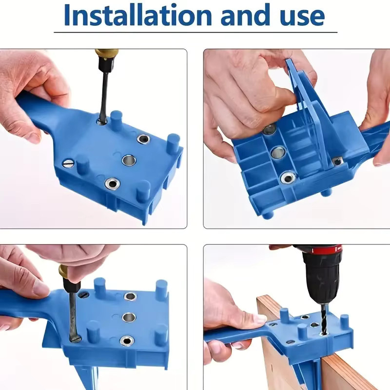 Handheld Dübelbohrer Guide und Lochlocator für die Holzbearbeitung in Blau mit 6mm, 8mm und 10mm Bohreroptionen - Bild 2