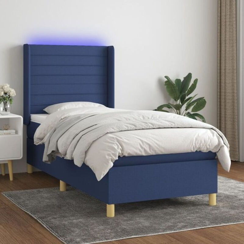 vidaxl Boxspringbett mit Matratze aus Stoff in Blau und Weiß, B/T/H: 90 x 190 x 128 cm - Bild 1