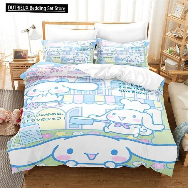 Bettwäsche-Set Cinnamoroll Cartoon Kawaii für Kinder und Mädchen, Blau, 3-teilig, B/H: 155 x 215 cm - Bild 1