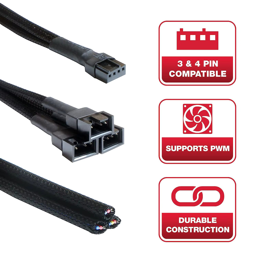 OUYUANSU PWM Lüfter Splitter Kabel 1 auf 3 Wege in Schwarz - Bild 2