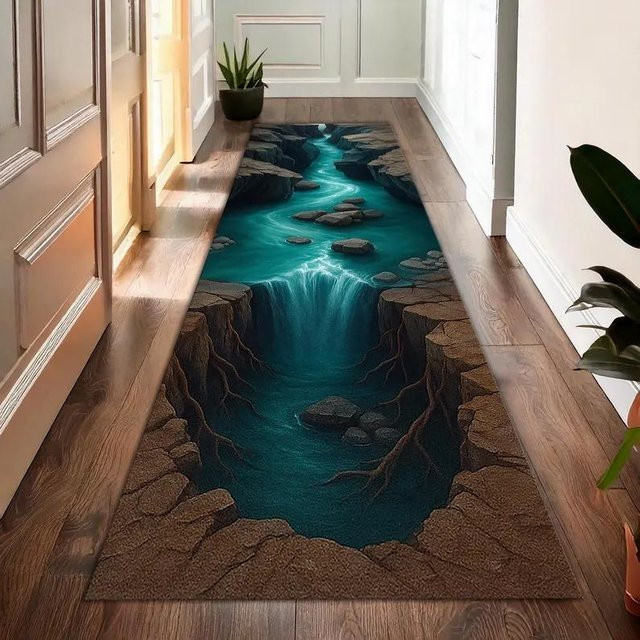 Lodestar 3D Visuelle Illusion Läuferteppich Hängebrücke Abgrundloch, Blau, B/T: 40 x 120 cm - Bild 1