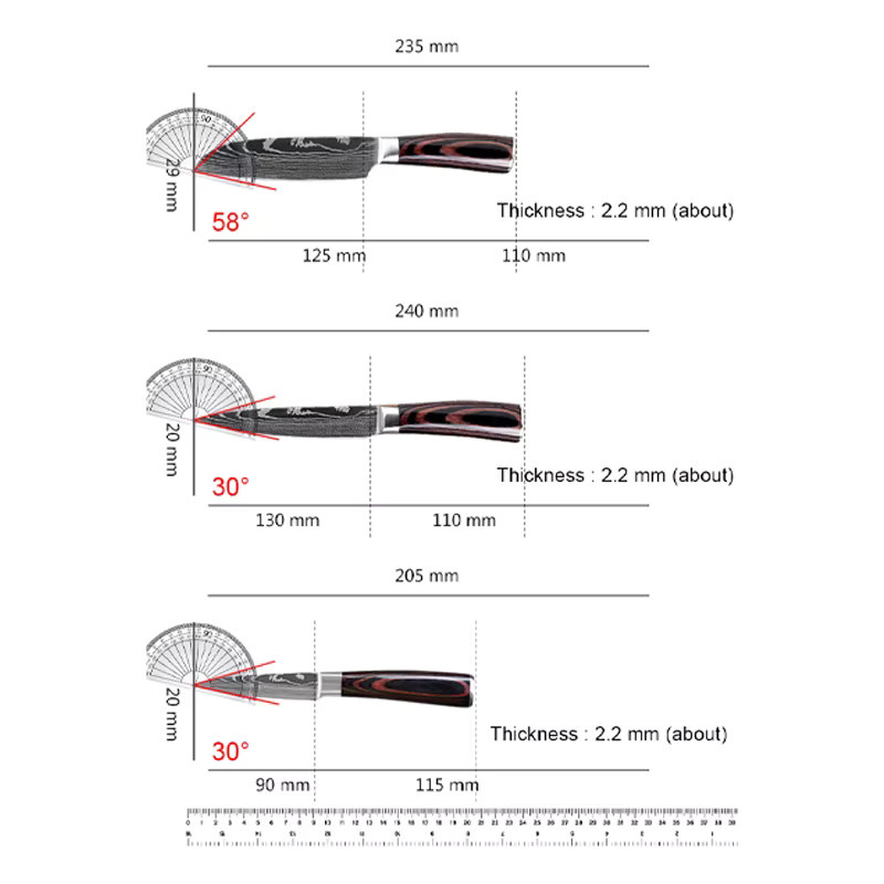 InLeung Santoku Küchenmesser aus Edelstahl mit Damast-Muster in Silber und Holzgriff - Bild 5