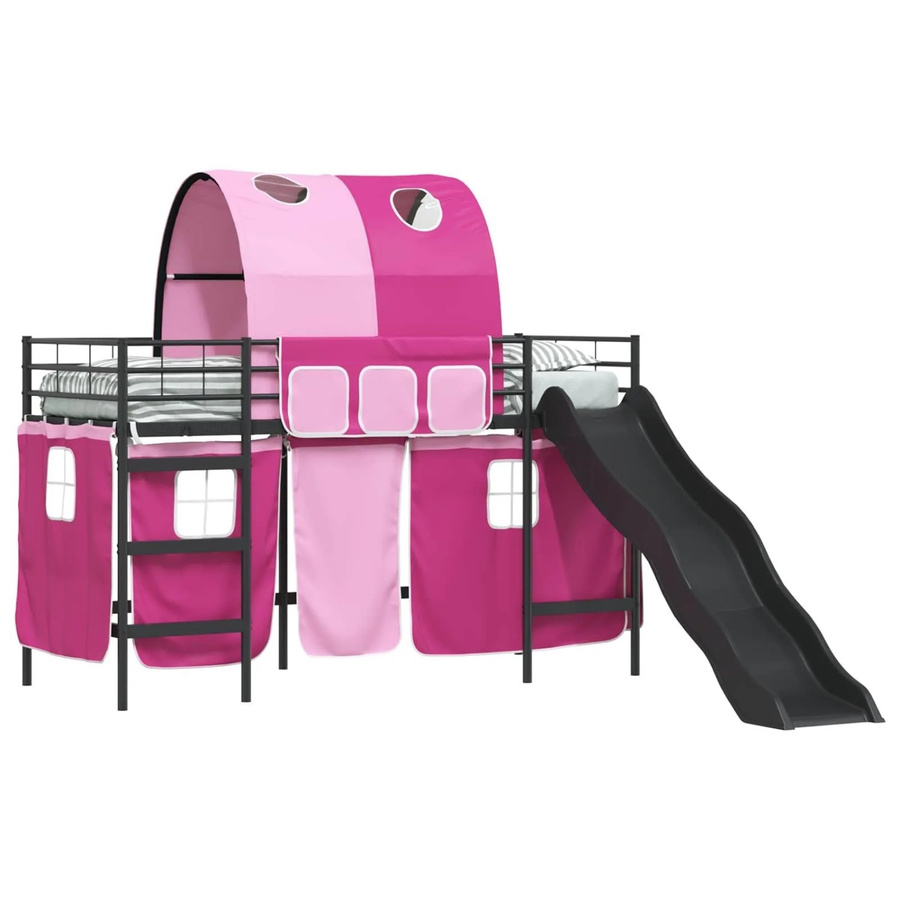 vidaXL Kinder-Etagenbett aus Metall in Schwarz und Pink mit Hausrahmen B/T/H: 90 x 190 x 166 cm - Bild 2