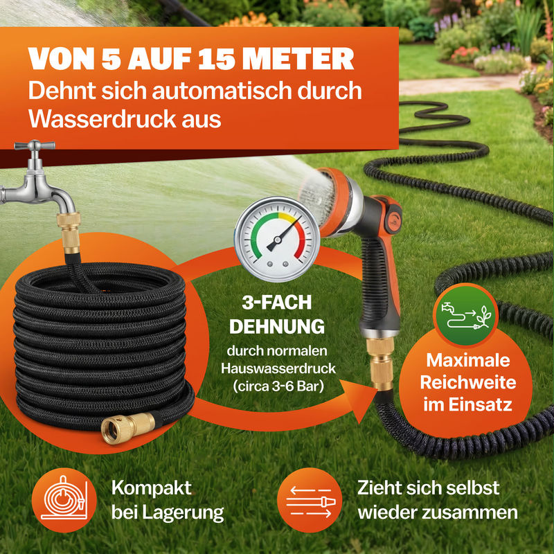 Flexibler Gartenschlauch in Schwarz, 15 m Länge - Bild 5