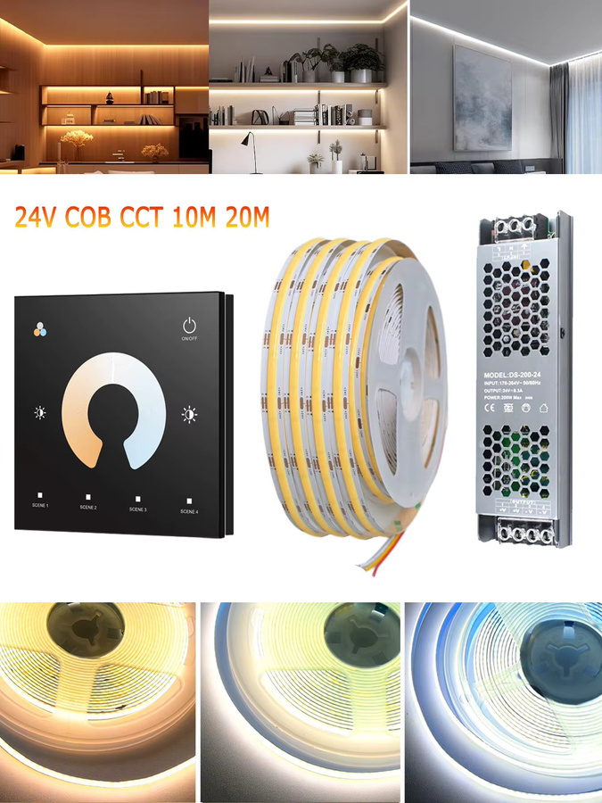 CENFAYA COB CCT LED Streifen Set 24V mit Touch Panel und Fernbedienung, dimmbar, dual Weiß 2700K-6500K - Bild 5