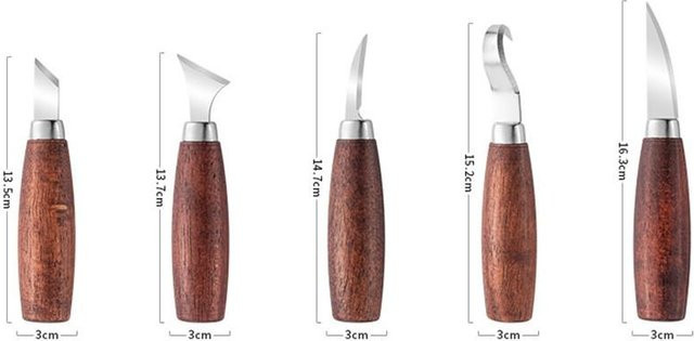 5-teiliges Binchi Outdoor Product Holzschnitzmesser-Set aus Edelstahl mit braunen Holzgriffen für Tischlerarbeiten und Heimwerken - Bild 1