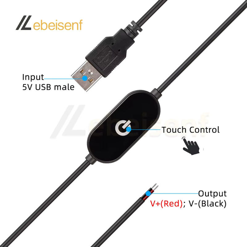 lebeisenf USB-Touch-Dimmschalterkabel Schwarz für einkanalige LED-Streifen, 5V 2A, 1,5 m Länge, 5–100 % Dimmer-Controller - Bild 3