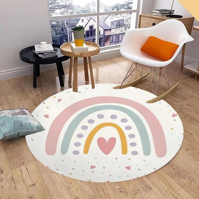 Runde Regenbogen-Wolken-Teppichmatte von Lodestar in Multicolour für Kinderzimmer und Wohnzimmer, Durchmesser: 120 cm - Bild 1