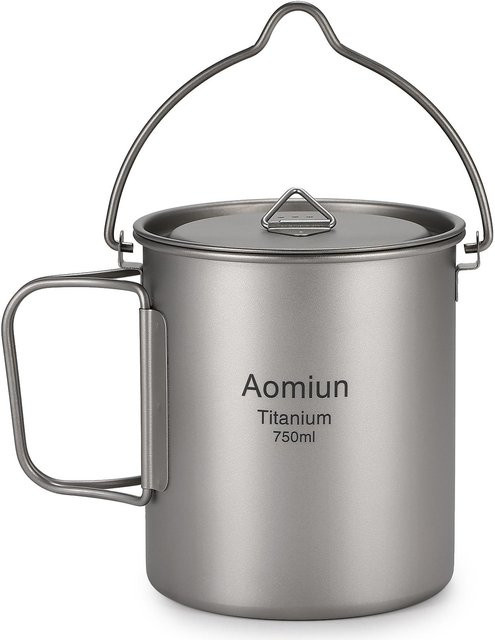 Aomiun Ultralight Titan Topf mit Deckel und faltbarem Griff, 750 ml, Grau - Bild 1