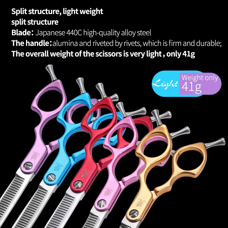 Fenice Professional JP440C Hundepflege Scheren Set in Bunt, 5,5 Zoll Kit mit gerader, gebogener und ausdünnender Schere für Hunde und Katzen - Bild 4
