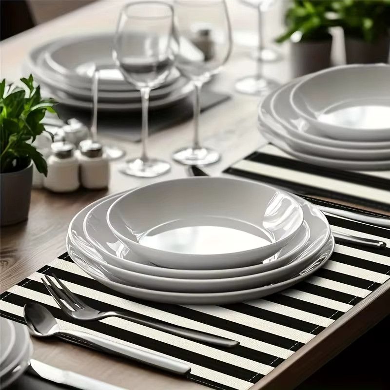 VIKAMA Tischsets aus Leinen im skandinavischen Design, wasserdicht, schwarz und weiß - Bild 4