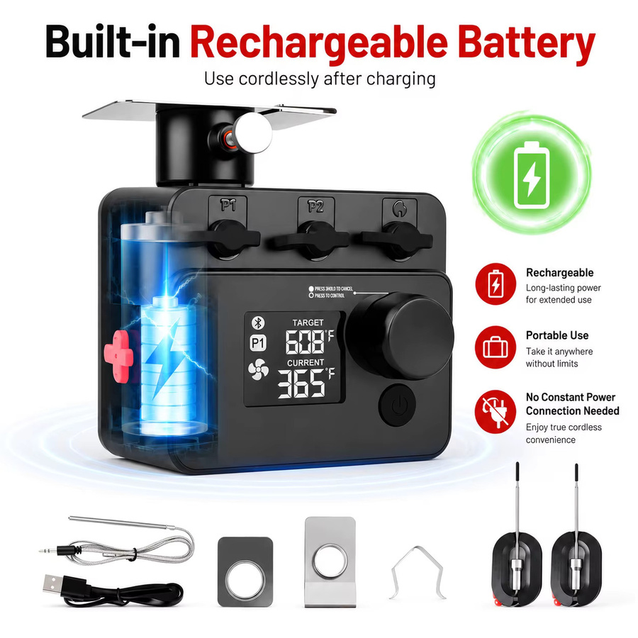 Xinsio Kabelloses Bluetooth Kamado-Ofen-Thermometer mit PID BBQ-Lüfter-Controller und digitaler Temperaturanzeige für Smoker und Rotisserie in Schwarz - Bild 8