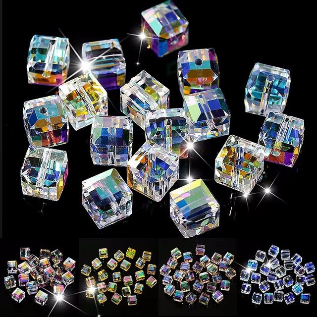 SMI Fine Glas Spacer Perlen, Kristall, Quadratisch, Klar - Bild 1