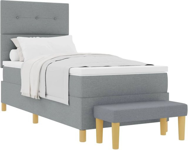 vidaXL Boxspringbett Hellgrau mit Matratze und Kopfteil aus Stoff und Holzwerkstoff B/T/H: 90 x 190 x 128 cm - Bild 1