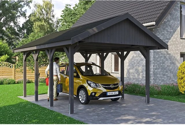 Skan Holz Carport Wallgau Satteldach aus Fichtenholz in Schiefergrau B/T: 430 x 600 cm, Höhe: 326 cm - Bild 1