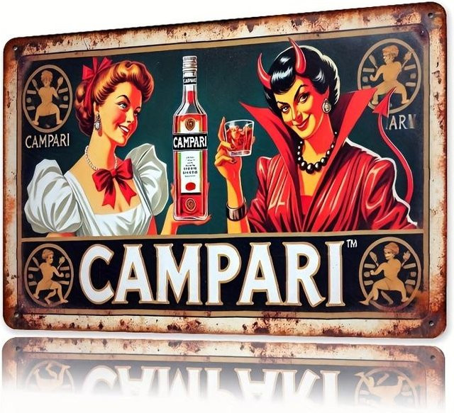 Vintage Campari Metall-Wandschild mit klassischer Illustration, Retro-Bar-Dekoration, B/H: 30 x 40 cm - Bild 1