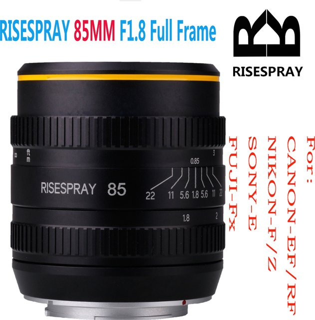 RISESPRAY Vollformat Kamera Objektiv 85 mm f/1.8 Manuell aus Metall für Canon EF/RF, Nikon F/Z, Sony E und Fujifilm FX in Schwarz - Bild 1