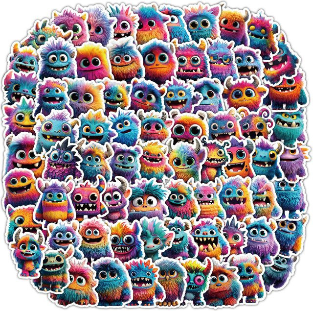 100 Stück Plüsch Monster Graffiti Aufkleber in Multicolour zur Dekoration von Briefpapier, Notebooks und Stifthaltern - Bild 1