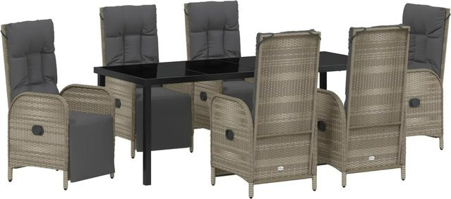 vidaXL Garten Essgruppe aus Poly-Rattan und Stahl in Grau mit 7-teiligem Set und Kissen - Bild 1