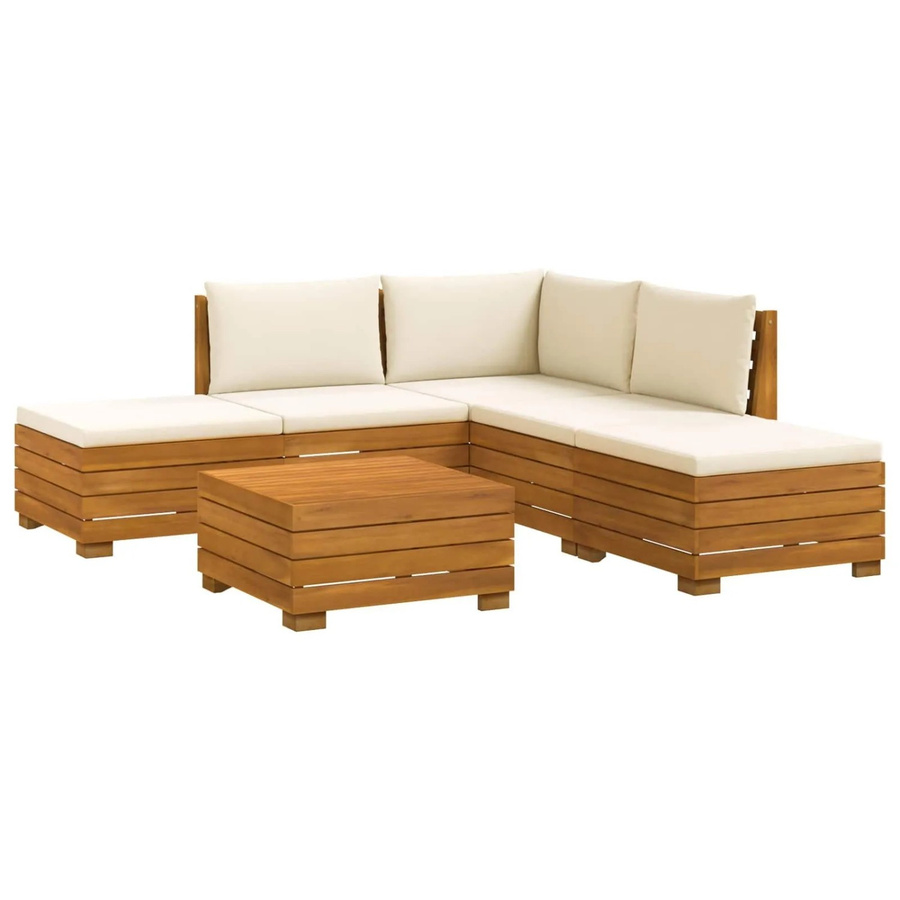 vidaXL Outdoor-Sofagarnitur aus Massivholz Akazie in Braun mit 6 Teilen und cremeweißen Kissen - Bild 2