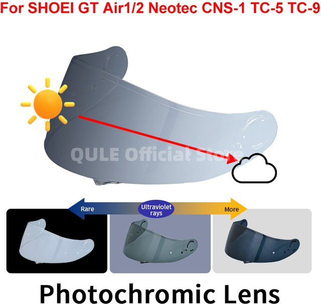 Photo Chrome Visier mit Linsenbeschichtung für Shoei GT-Air, GT-Air 2, Neotec, CNS-1, CNS1, TC-5, TC-9 Helme in Schwarz und Silber - Bild 1