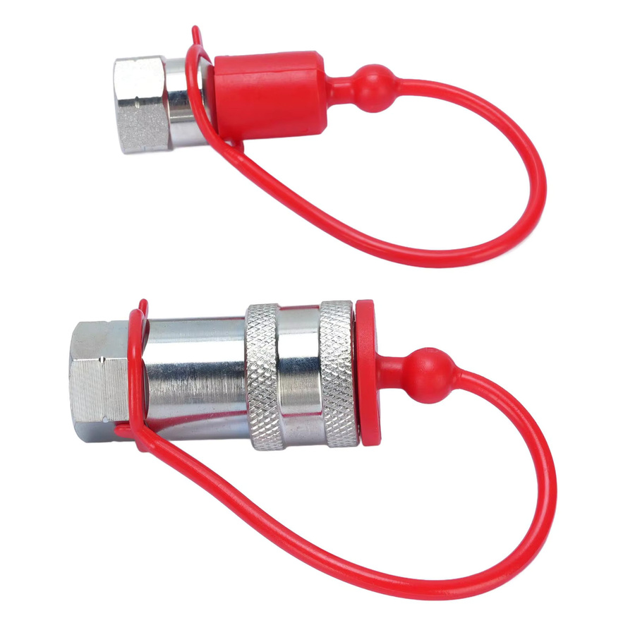 Qiilu 2-teiliges hydraulisches Schnellkupplungsset aus gehärtetem Stahl mit Staubkappen, 1/4 Zoll NPT, ISO7241-A - Bild 2