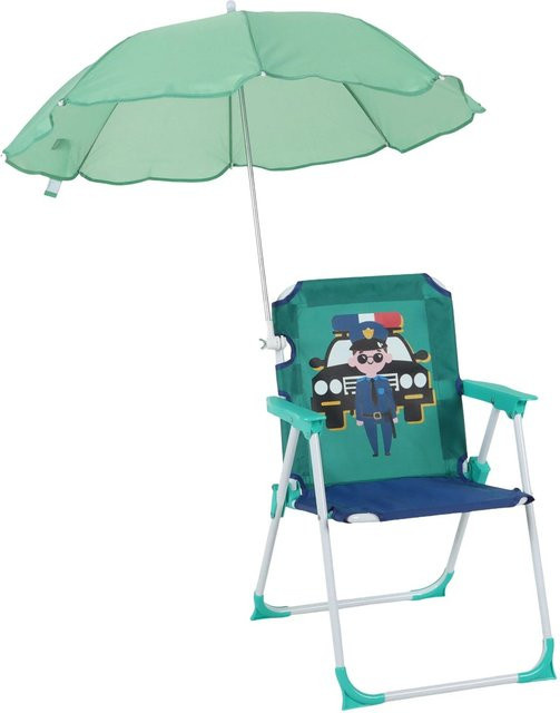 Relaxdays Kinder Klappstuhl aus Metall mit Sonnenschirm und Tiermotiven, Multicolor, B/T/H: 51,5 x 36 x 37,5 cm - Bild 1