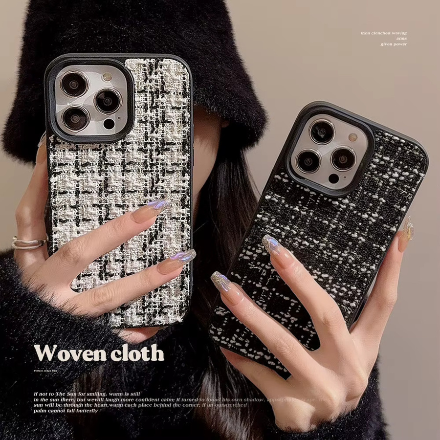 Potdemiel Luxuriöse Tweed-Karo Handyhülle mit gewebtem Muster für iPhone 17 16 15 14 13 12 11 Pro Max Plus, stoßfeste Hartschale, Multicolour - Bild 4