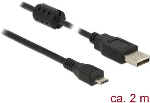 Delock USB 2.0 Kabel mit USB-A und Micro-USB Stecker, Schwarz, 2,00 m mit Ferritkern - Bild 1