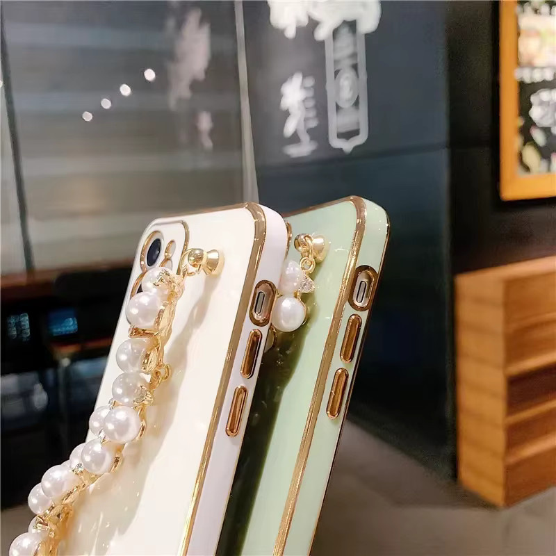 Luxus Perlenarmband Handyhülle für iPhone 11 bis 16 Pro Max, Sturzsicheres Cover mit Perlenarmband in Rot oder Weiß von VNTK - Bild 2