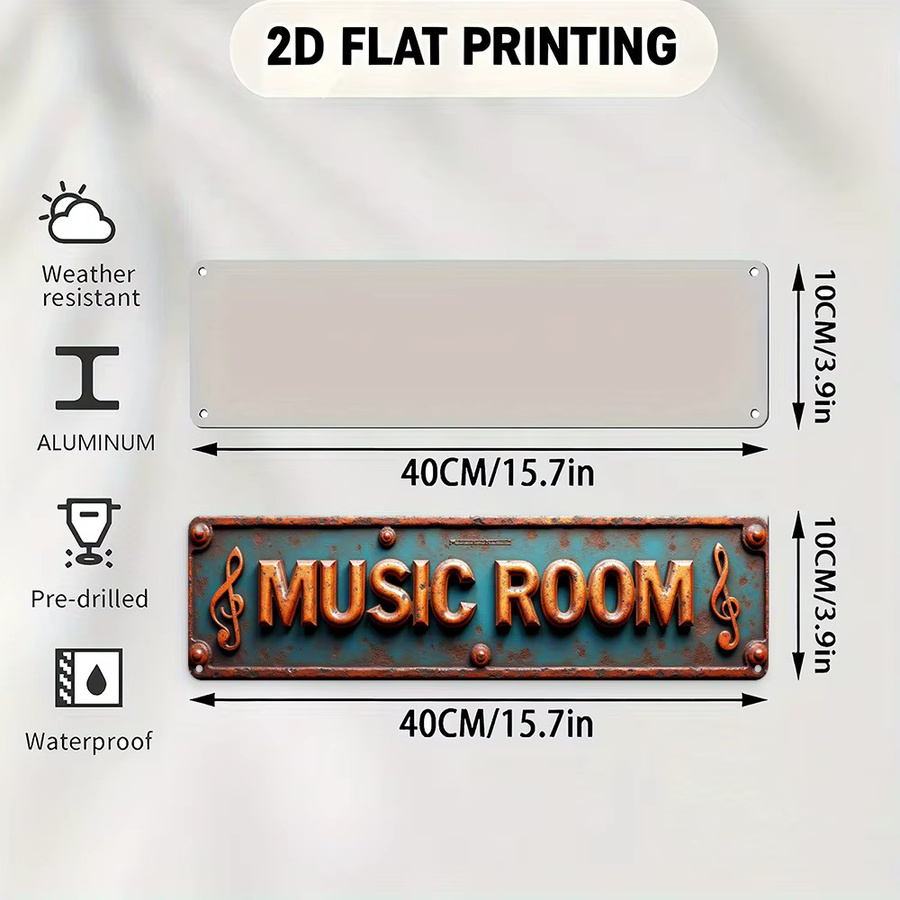 HELLOYOUNG Musik Wandschild aus Metall im Retro-Design, Farbe: Grün, Breite: 10 cm, Höhe: 40 cm - Bild 3