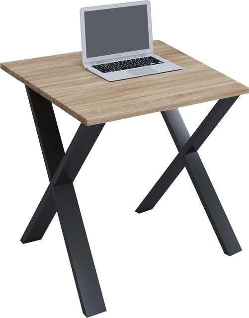 Schreibtisch Lona von VCM in Sonoma-Eiche und Schwarz mit X-Fußgestell, B/T/H: 80 x 80 x 76 cm - Bild 1