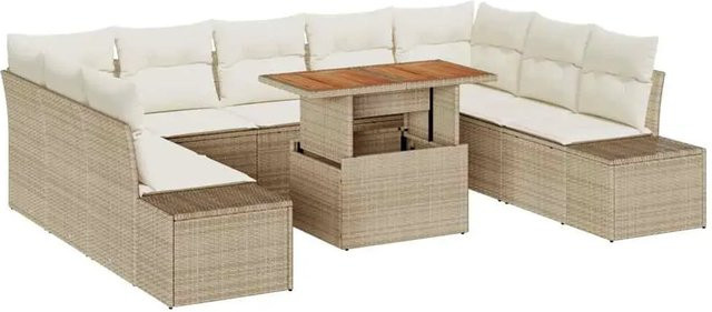 vidaXL Garten-Sofa-Set aus Polyrattan in Beige mit 10-teiligem Set, U-Form, inklusive Polster und integriertem Stauraum für Terrasse und Garten - Bild 1