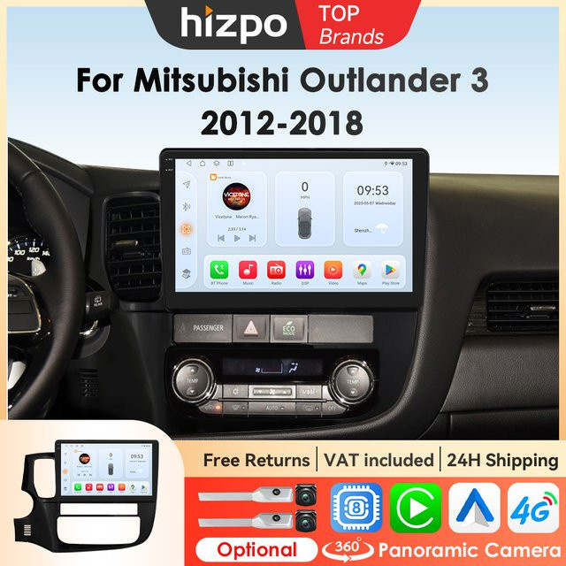 Hizpo 10,1 Zoll Android Auto und Wireless CarPlay Multimedia Radio mit GPS für Mitsubishi Outlander 3 (2012-2018) in Schwarz - Bild 1