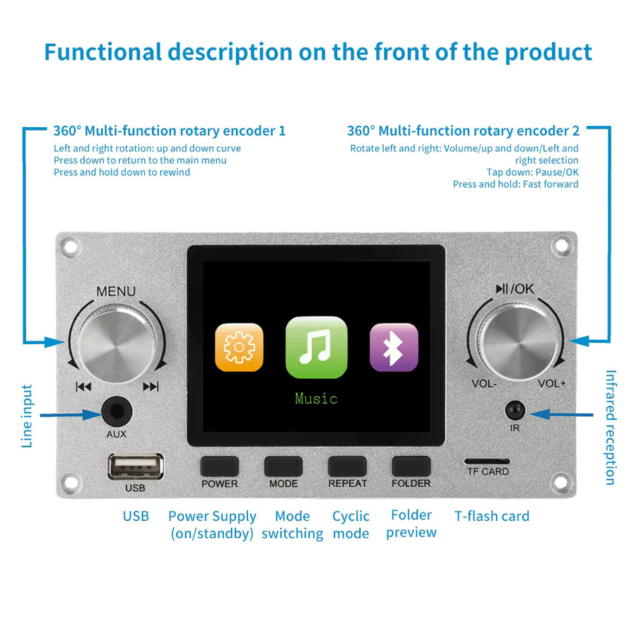 diymore Bluetooth Audio-Dekodierungsplatinenmodul mit 2,8-Zoll-TFT-Farbbildschirm, I2S Digital Audio-Ausgang, 24 Bit, Schwarz - Bild 3