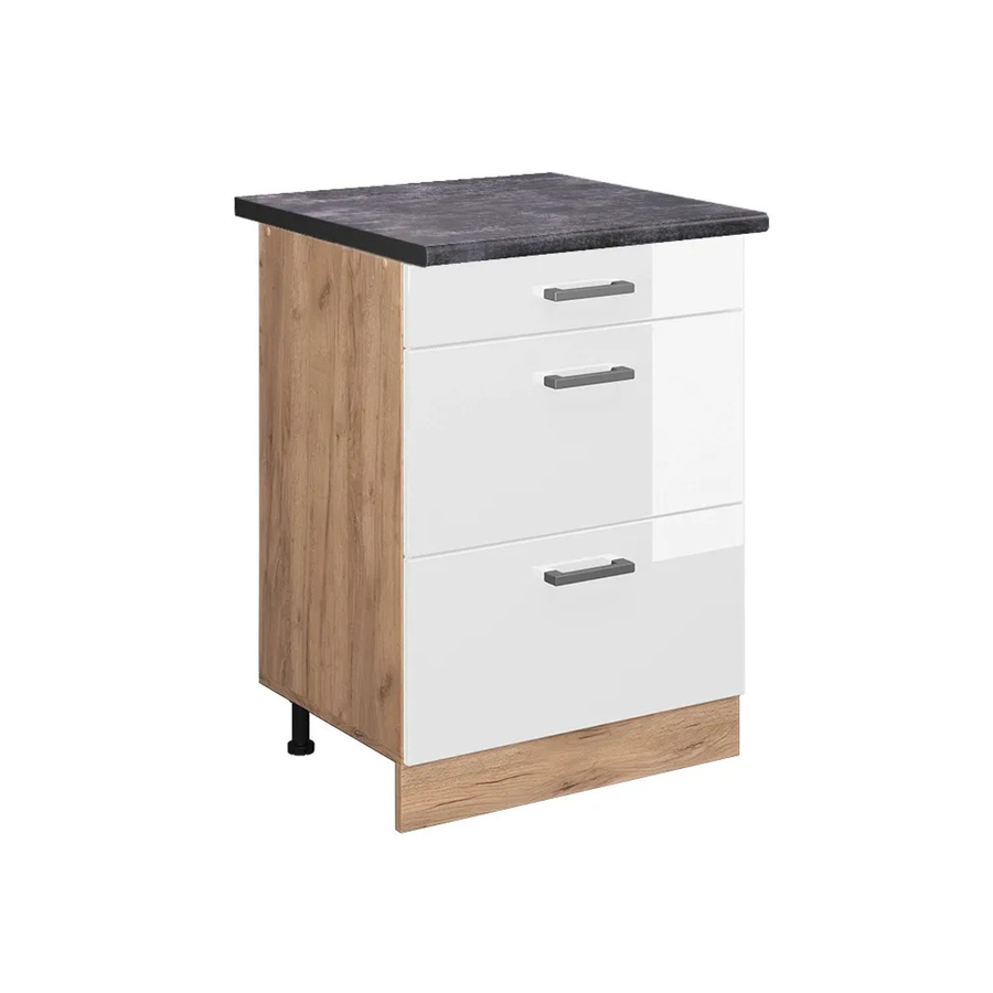 Vicco Küchenunterschrank R-Line in Weiß Hochglanz und Goldkraft Eiche mit Schubladen in Anthrazit, Breite: 60 cm, Höhe: 81,6 cm, Tiefe: 60 cm - Bild 2