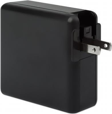 Manhattan 4-in-1 Reiseladegerät und Powerbank mit 8.000 mAh, Schwarz, inklusive kabellosem 5 W Induktionsladepad, zwei 12 W USB-A-Ports und einem USB-C-Port mit 15 W Ausgang sowie auswechselbaren Steckern für EU, UK und US - Bild 1