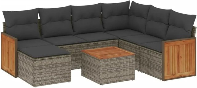 vidaXL 8-tlg Garten-Sofagarnitur aus Polyrattan in Grau mit Kissen und Couchtisch - Bild 1