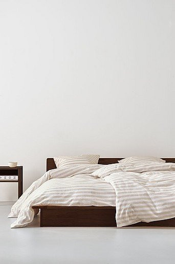 Jotex KAYO Bettbezug aus Baumwolle, gestreift, beige und weiß, wendbar, Sommerbettwäsche für Erwachsene - Bild 1