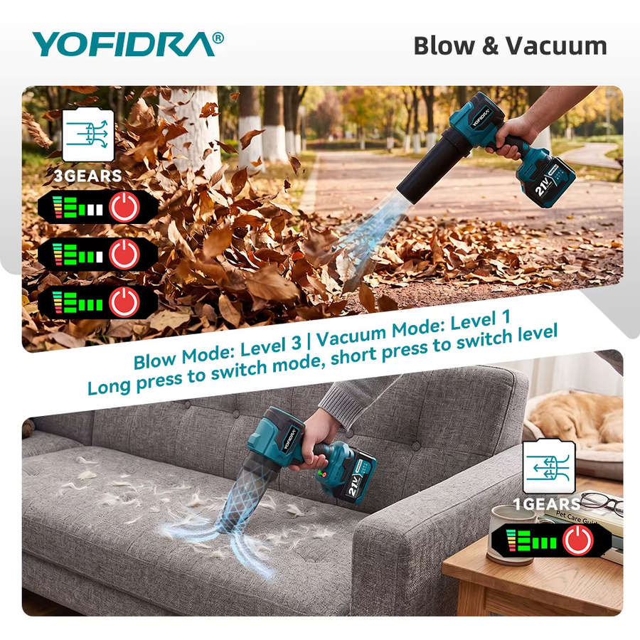 YOFIDRA 2 in 1 Bürstenloser Elektrischer Turbo-Gebläse-Jet-Lüfter mit 350m/s und 350000RPM Handgehaltener Laubbläser und Staubbläser für Makita-Akku - Bild 4