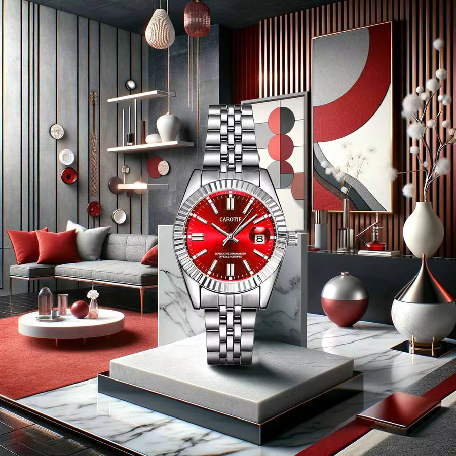 CAROTIF Armbanduhr Edelstahl, Analoguhr, Rot, Damen - Bild 4