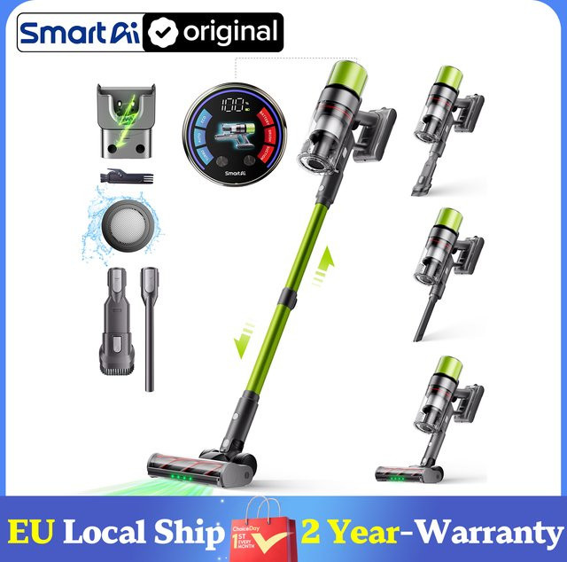 SmartAI V6 Akku Staubsauger in Grün mit 650W Saugkraft, 65KPA, HEPA12 Filter und Anti-Knoten-Bürste - Bild 1