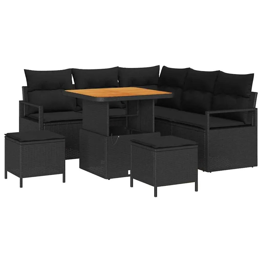 vidaXL Garten-Sofa-Set 8-teilig aus Poly Rattan und Akazienholz in Schwarz mit Kissen - Bild 2