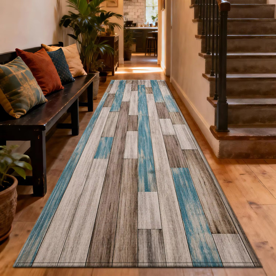 VIKAMA Küchenteppich im Holzmaserungs-Design, rutschfester Läufer für Küche, Schlafzimmer oder Flur, Mehrfarbig, Breite: 120 cm, Tiefe: 18 cm - Bild 3
